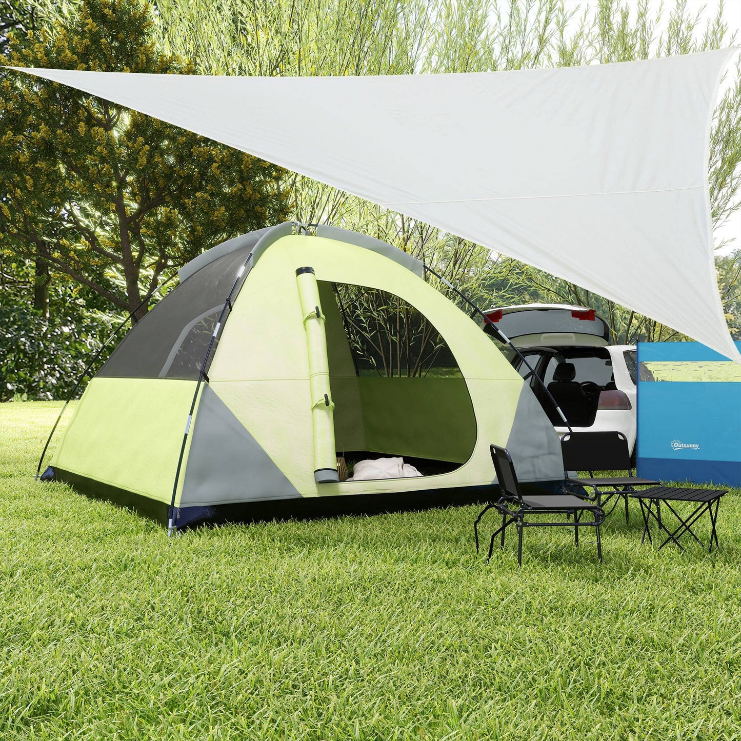 Outsunny Toldo Vela Sombrilla Parasol Triangular De Poliéster 160g/m² Crema_1