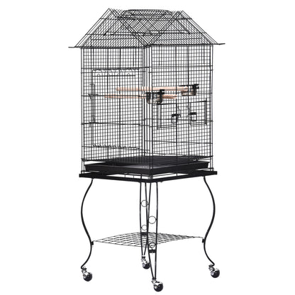Pawhut Jaula Para Pájaros Con Soporte Ruedas Bandeja Extraíble 2 Comederos_0