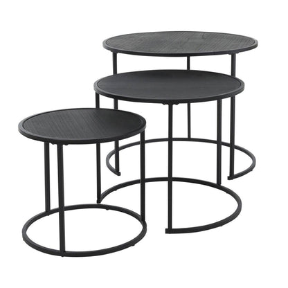 Well Home Juego De 3 Mesas Nido En Metal Melamina Color Negro Ø35ø45ø55cm_0