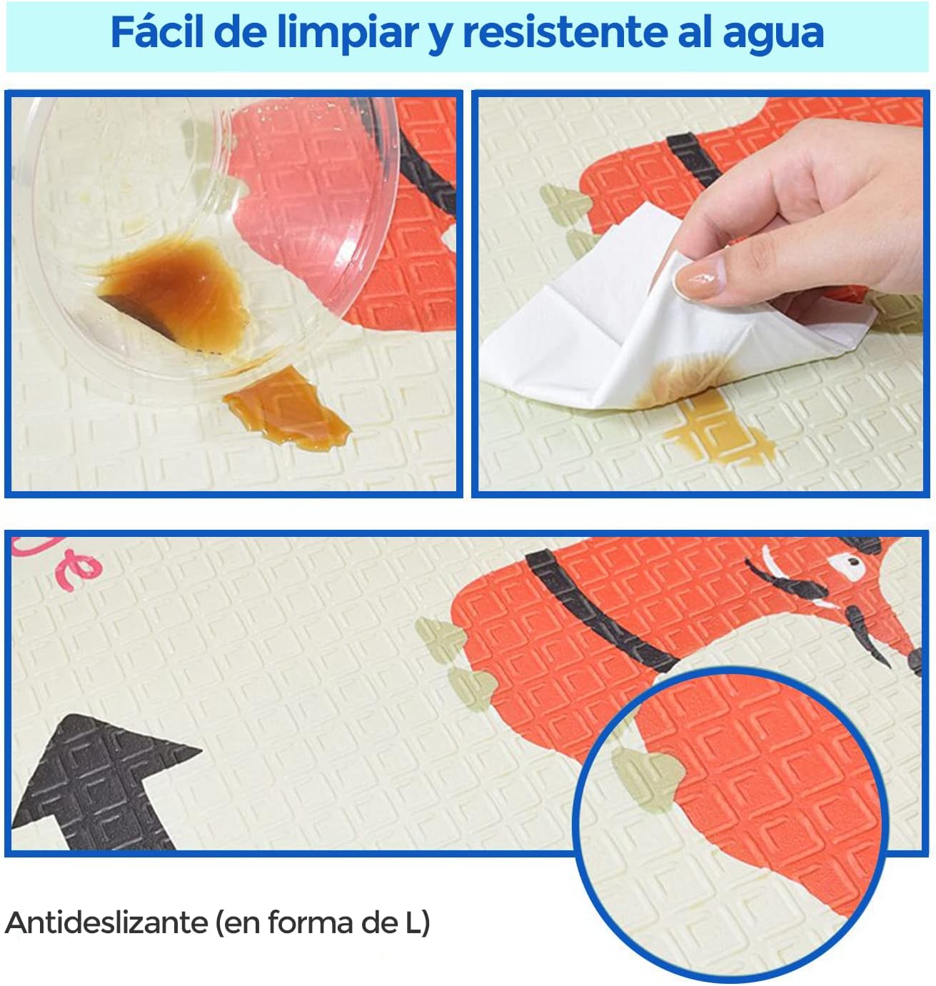 Alfombra Bebe, 1.5cm Grosor, Diseño Infantil, 200 X 180 Cm, Acolchada De Xpe, Reversible_4