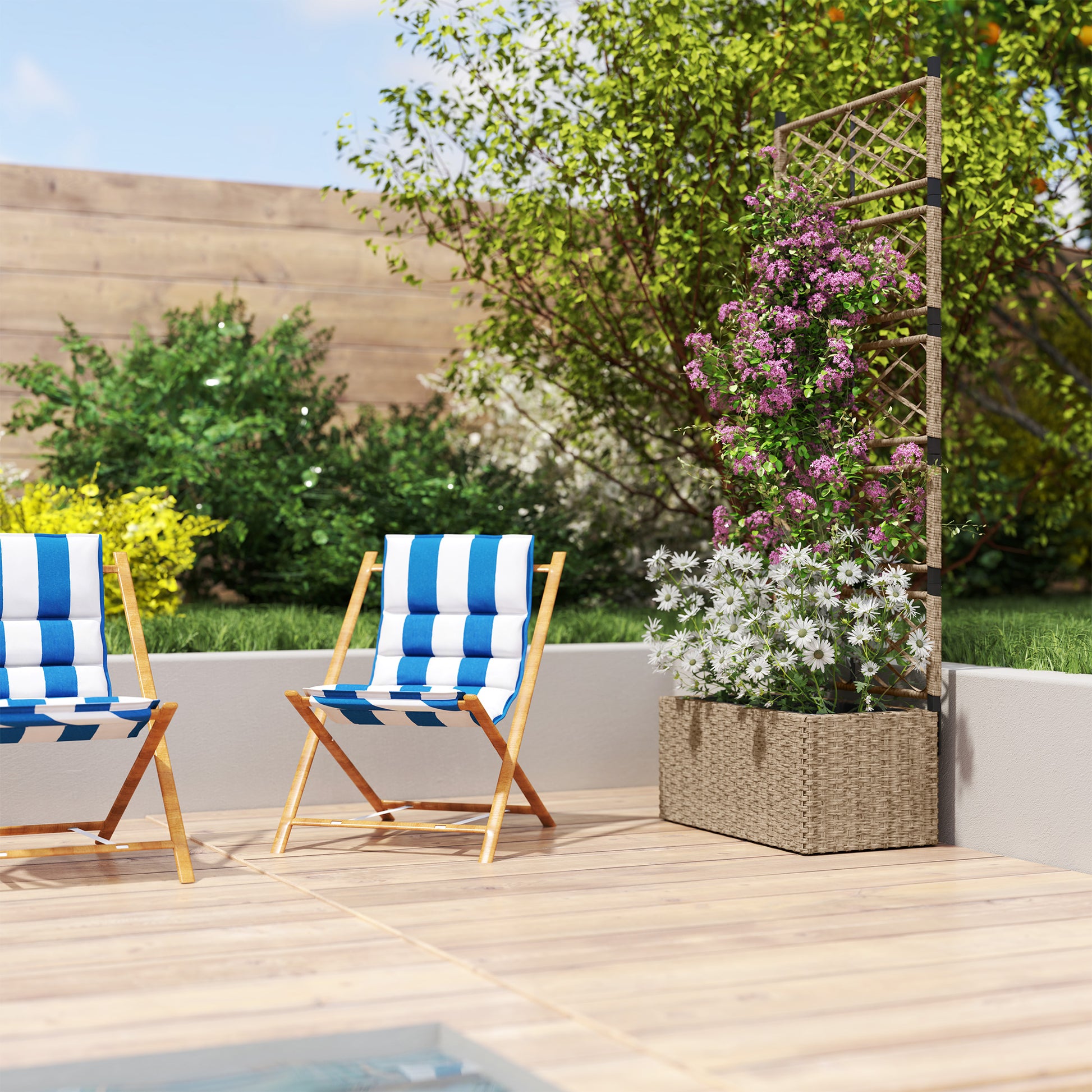 Outsunny Jardinera Exterior Grande De Ratán Con Enrejado 2 Macetas 57x30x150 Cm_4