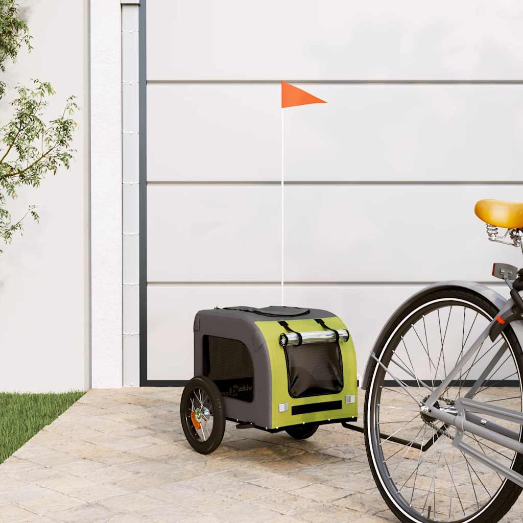 Remolque De Bicicleta Mascotas Hierro Tela Oxford Verde Gris_1