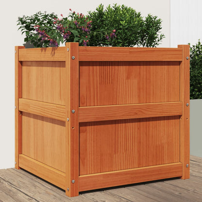 Jardinera Exterior Madera Maciza Pino Marrón Cera 60x60x60 Cm_1