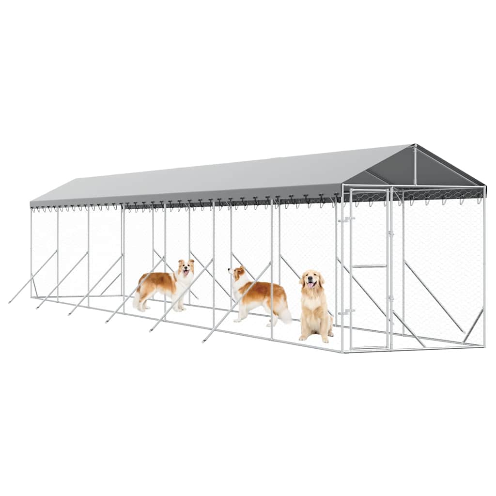 Perrera De Exterior Con Toldo Acero Galvanizado Plata 2x14x2,5m_2