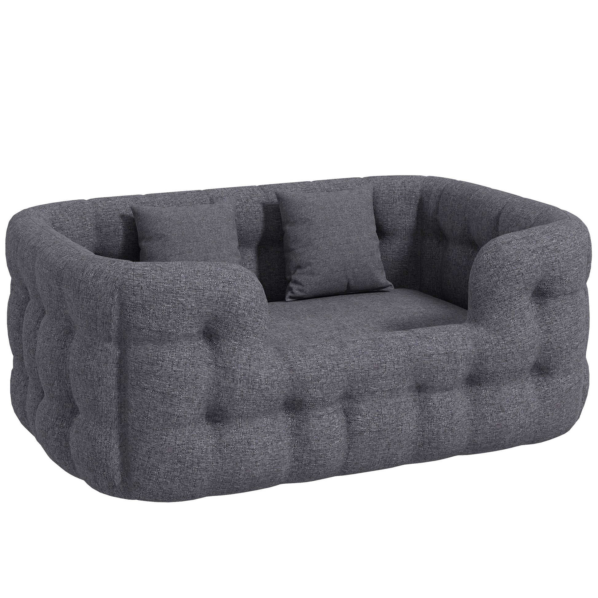 Pawhut Cama Para Perros Medianos Con 2 Almohadas Antideslizante 90x60x35cm Gris_0