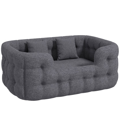 Pawhut Cama Para Perros Medianos Con 2 Almohadas Antideslizante 90x60x35cm Gris_0