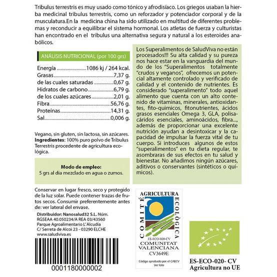 Tribulus Terrestris em pó ECO 250 g, Salud Viva