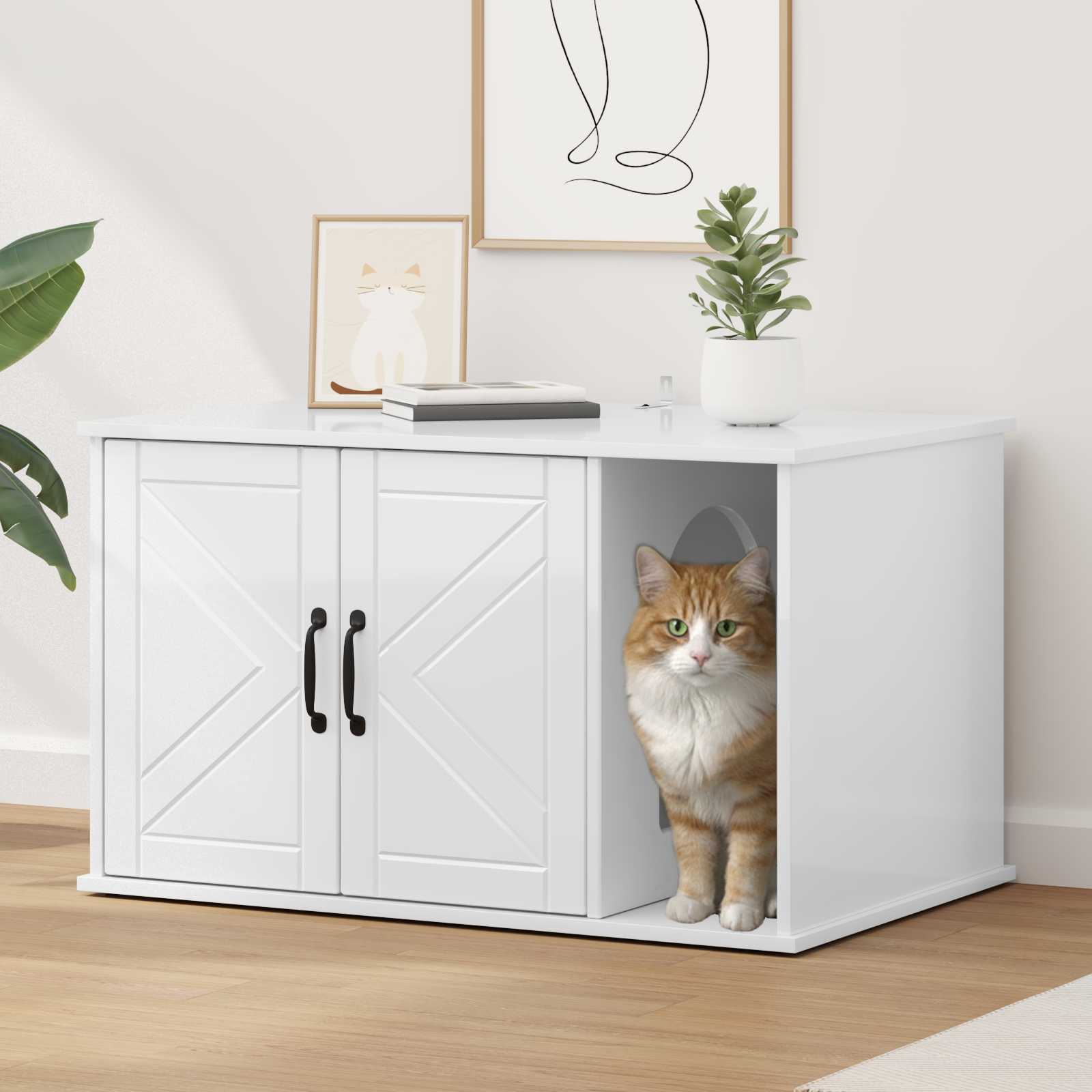 Casa Para Gatos Brillante 85 X 55 X 50 Cm Madera De Ingeniería_1