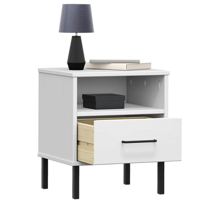 Mesita De Noche Patas De Metal Madera Maciza Pino Blanca Oslo_1