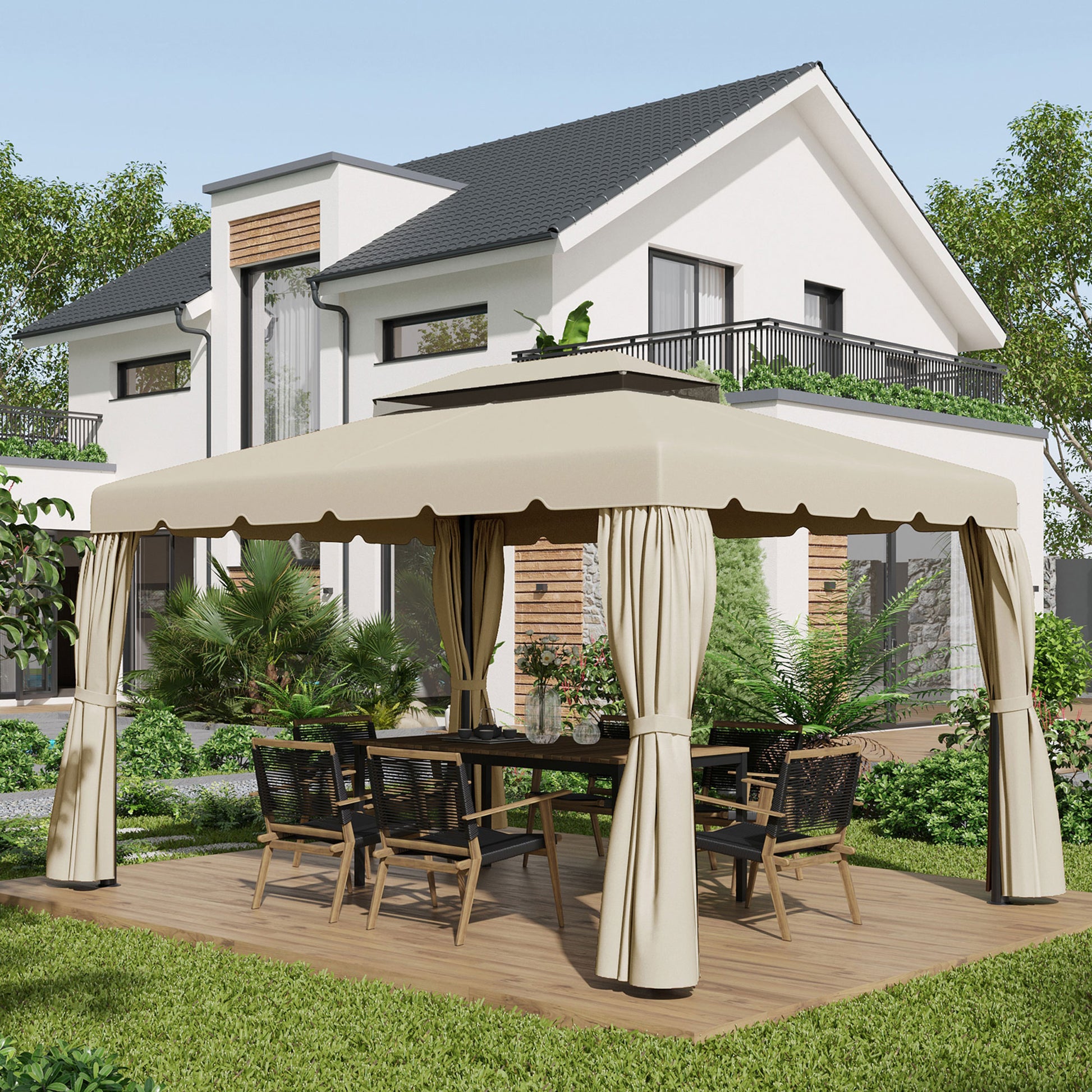 Outsunny Techo De Repuesto Para Cenador 4x3 M Con Doble Techo Beige_1