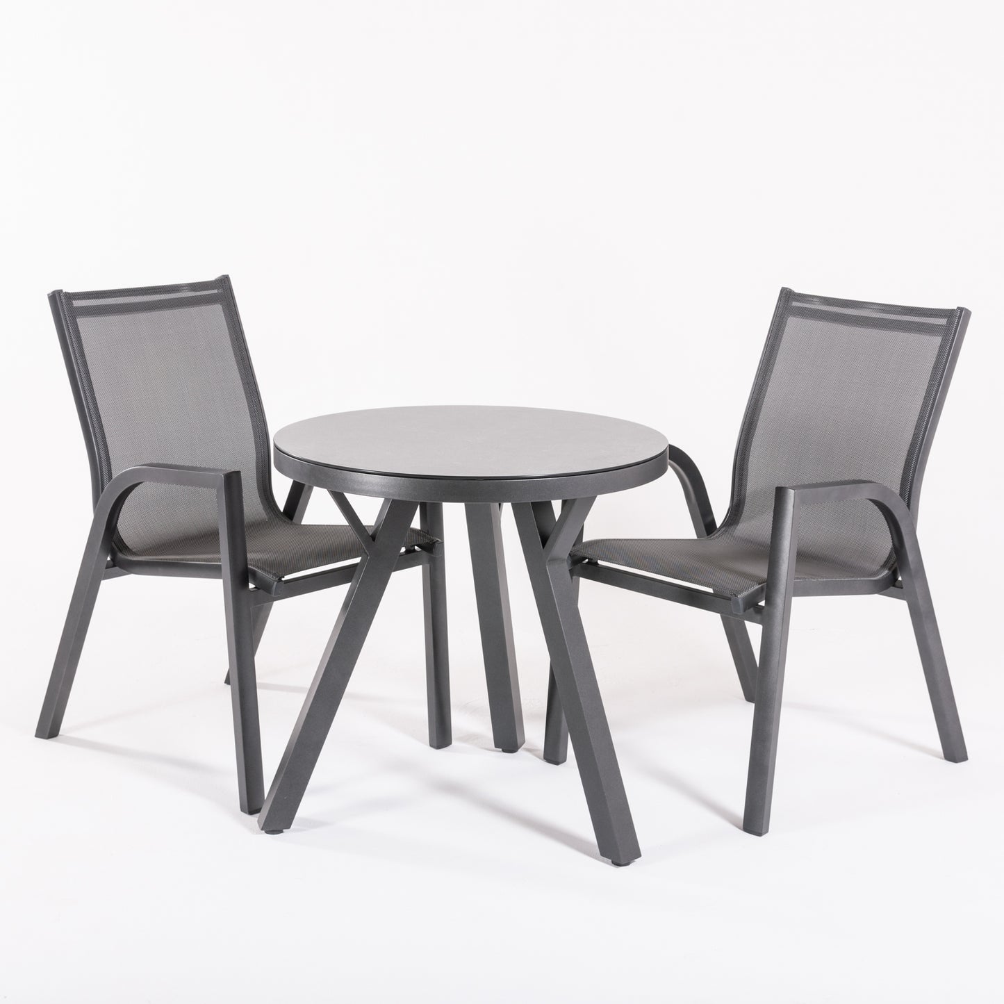 Conjunto De Mesas Y Sillas De Jardín, Redonda 70 Cm, Cristal Templado, Color Antracita + 2 Sillones Reforzados_2