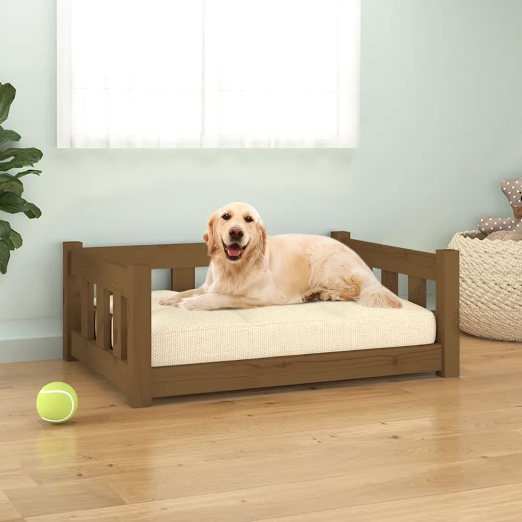 Vidaxl Cama Para Perros Madera Maciza Marrón Miel 75,5x55,5x28 Cm_1