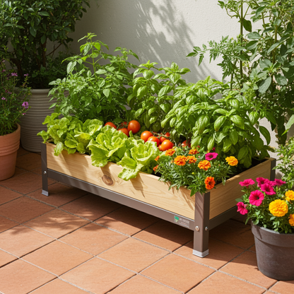 MI HUERTO URBAN Jardinera Elevada Madera con Bandeja Recoge Aguas | Estructura Metálica | Gris | 90x60x26cm_5