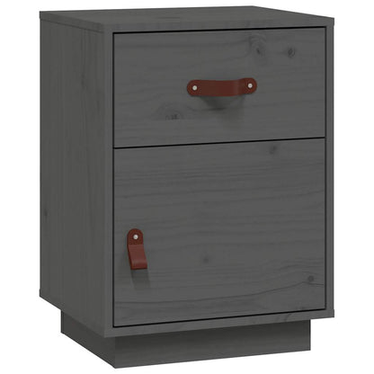 Mesita De Noche Madera Maciza De Pino Gris 40x34x55 Cm_0