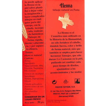 Radhe Tatuagem em Pasta de Henna 30 Gr Radhe