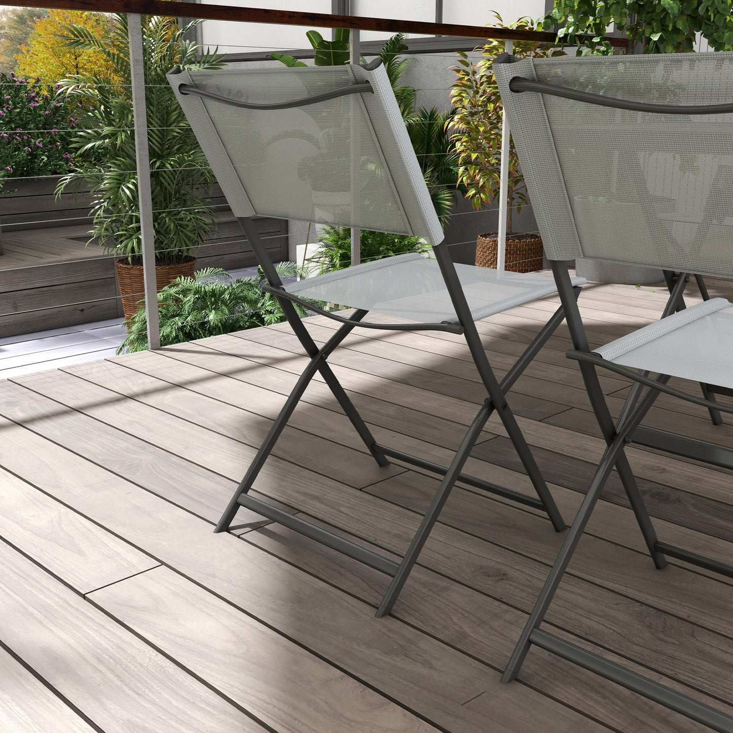 Outsunny Conjunto De Mesa Y 4 Sillas De Jardín Estilo Moderno Para Exterior Gris_3