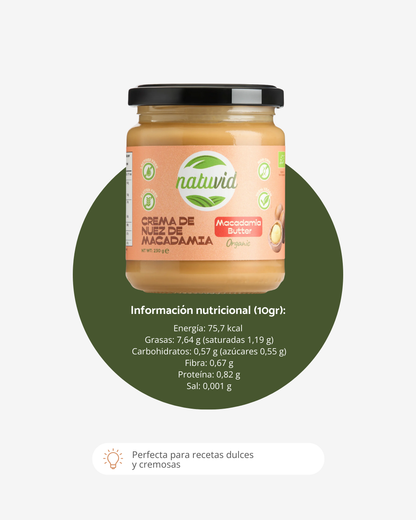 Crema de Nuez de Macadamia BIO Natuvid | 230gr | Sin Gluten, Sin Lactosa | 100% Natural y Vegana| NON-GMO_3
