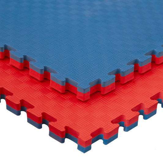 Tatami Puzzle 2,5cm 100x100cm, Pack 4 Unidades – Superficie 5 Líneas Rojo/azul_0