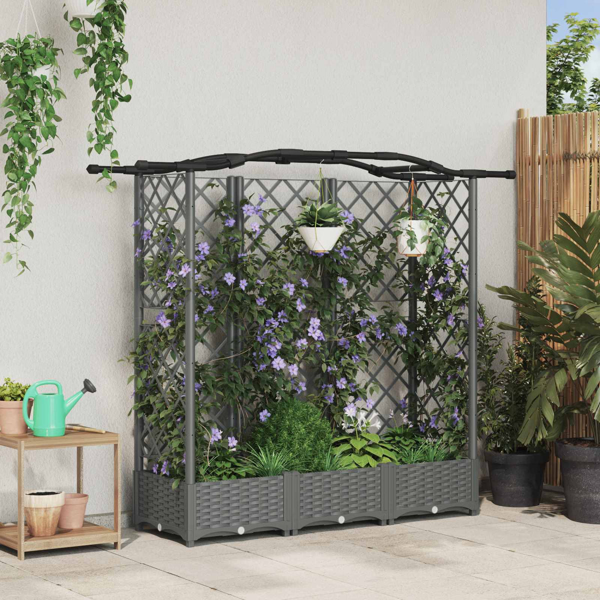 Cama Elevada Con Trellis Y Techo Gris Claro 163 X 40 X 123 Cm_1
