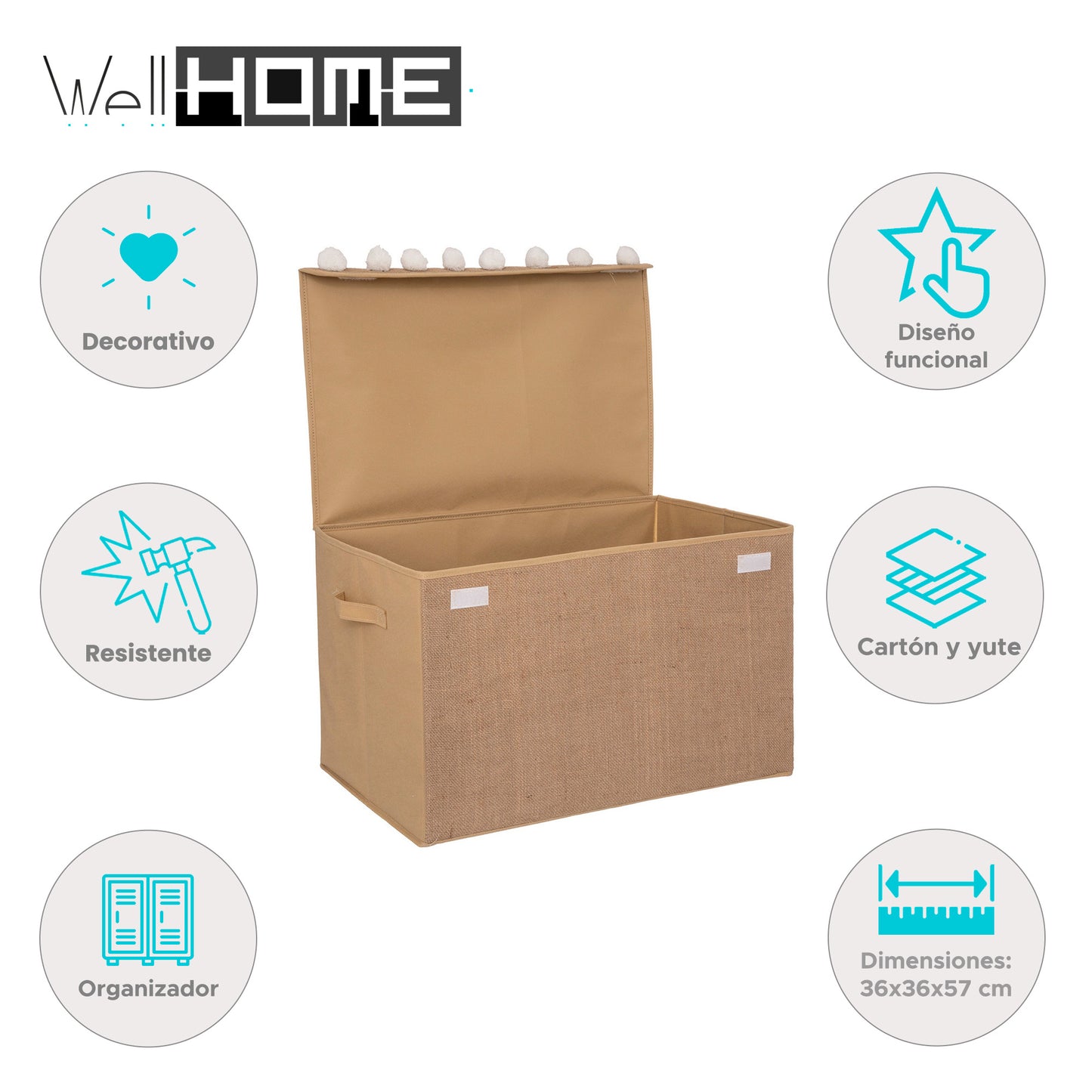 Well Home - Baúl Infantil En Yute Con Pompones_1