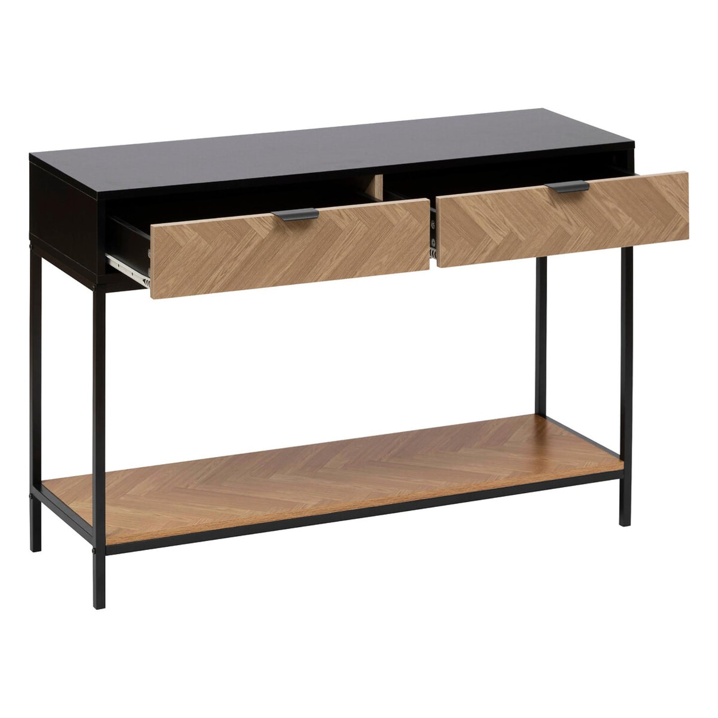 Consola Chevrons 2 Cajones en Acero Color Negro (110 x 35 x 75 cm)_1