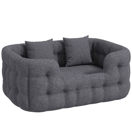 Pawhut Cama Para Perros Pequeños Con 2 Almohadas Antideslizante 70x50x30cm Gris_0