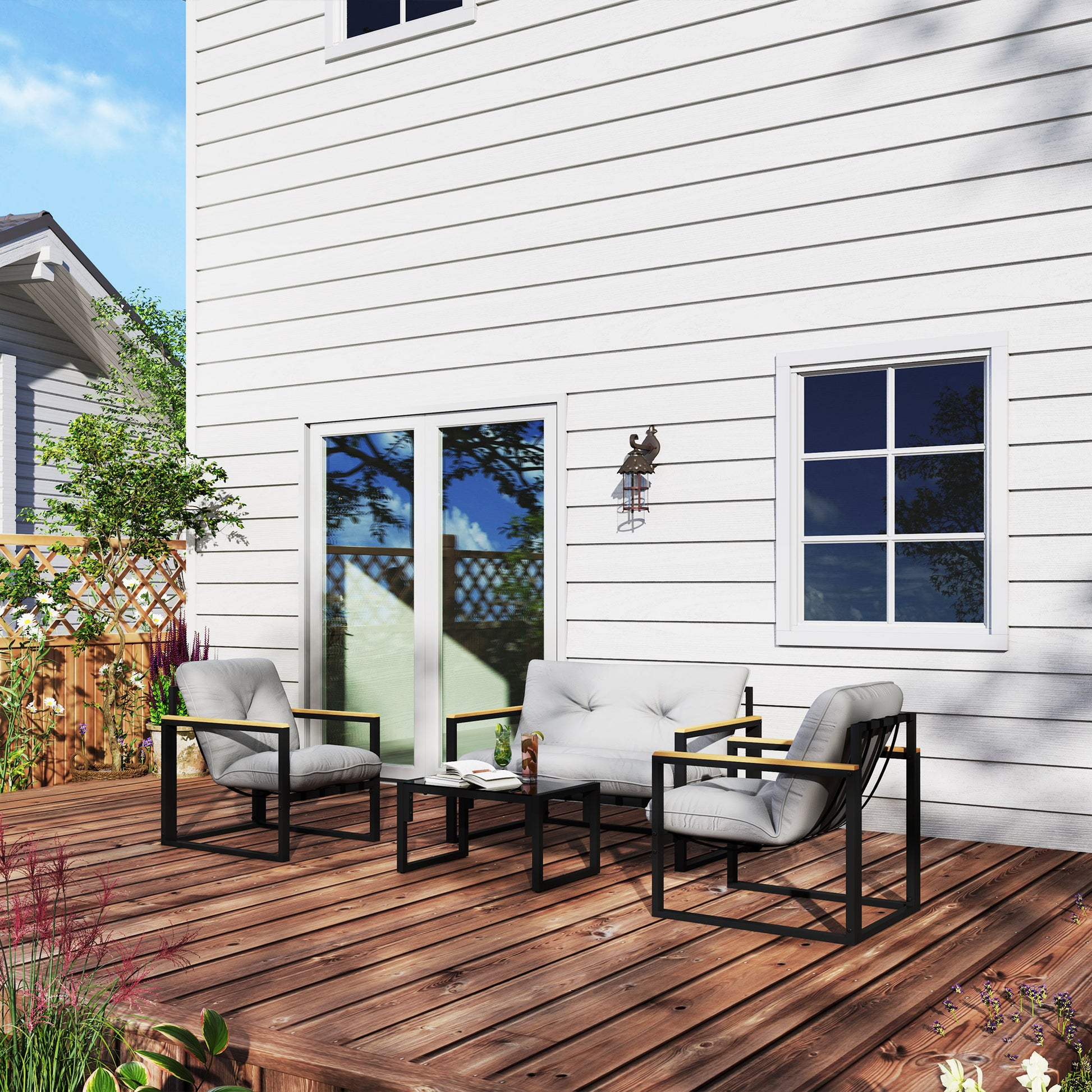 Outsunny Conjunto De Jardín Exterior De 4 Piezas Gris Y Negro_4