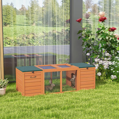 Pawhut Conejera De Madera Con 2 Nidos 1 Puerta Superior 140x52x46 Cm Natural_1