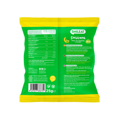 Embalagem de 3 Smilitos, minhocas de maçã e banana, 25g de snack Smileat 