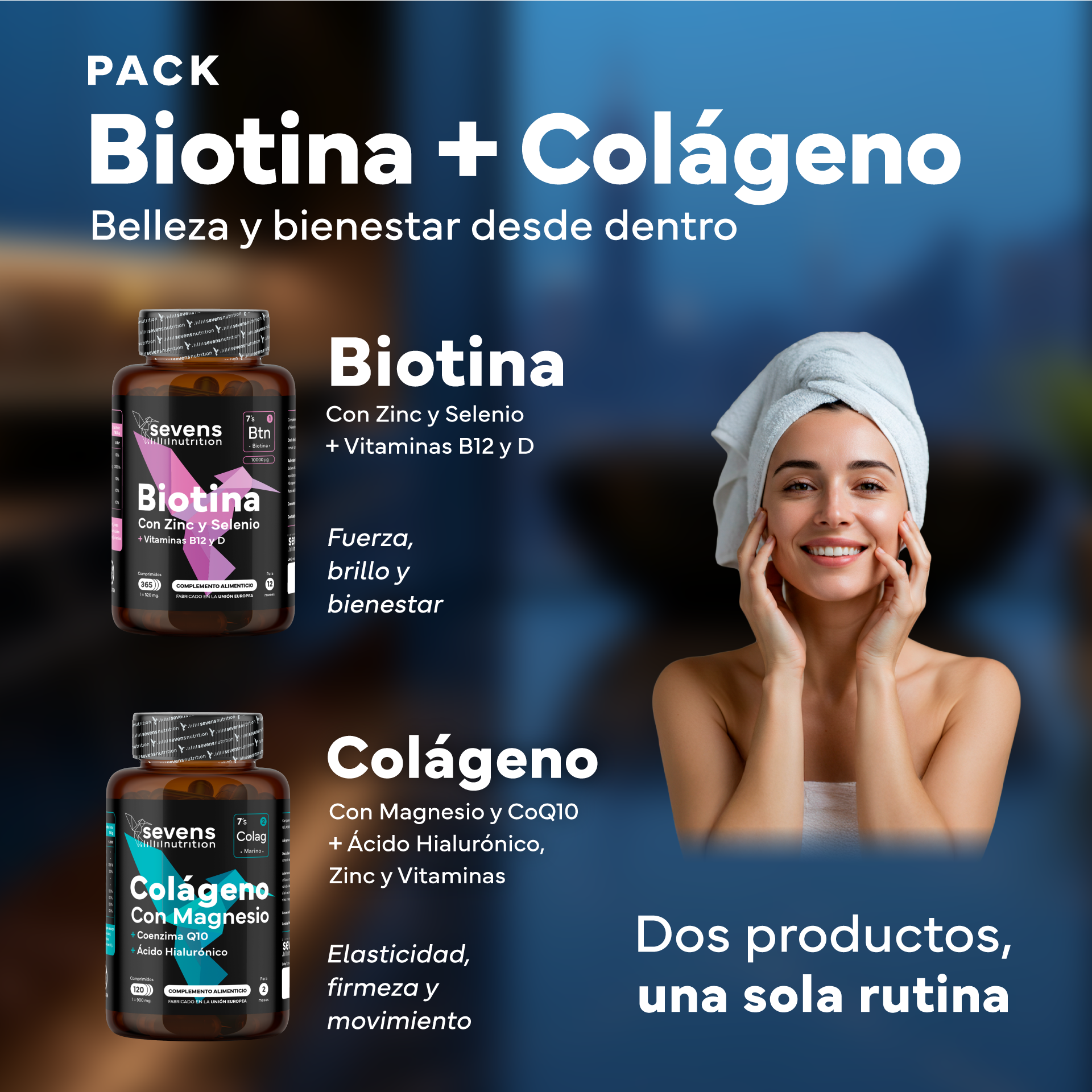 Biotina 10.000 Mcg + Colágeno Marino Con Magnesio. Sevens Nutrition.cabello, Piel, Uñas Y Articulaciones_1