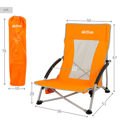 Pack 2 Sillas De Playa Bajas Y Transpirables Naranja C/posavasos Aktive_3