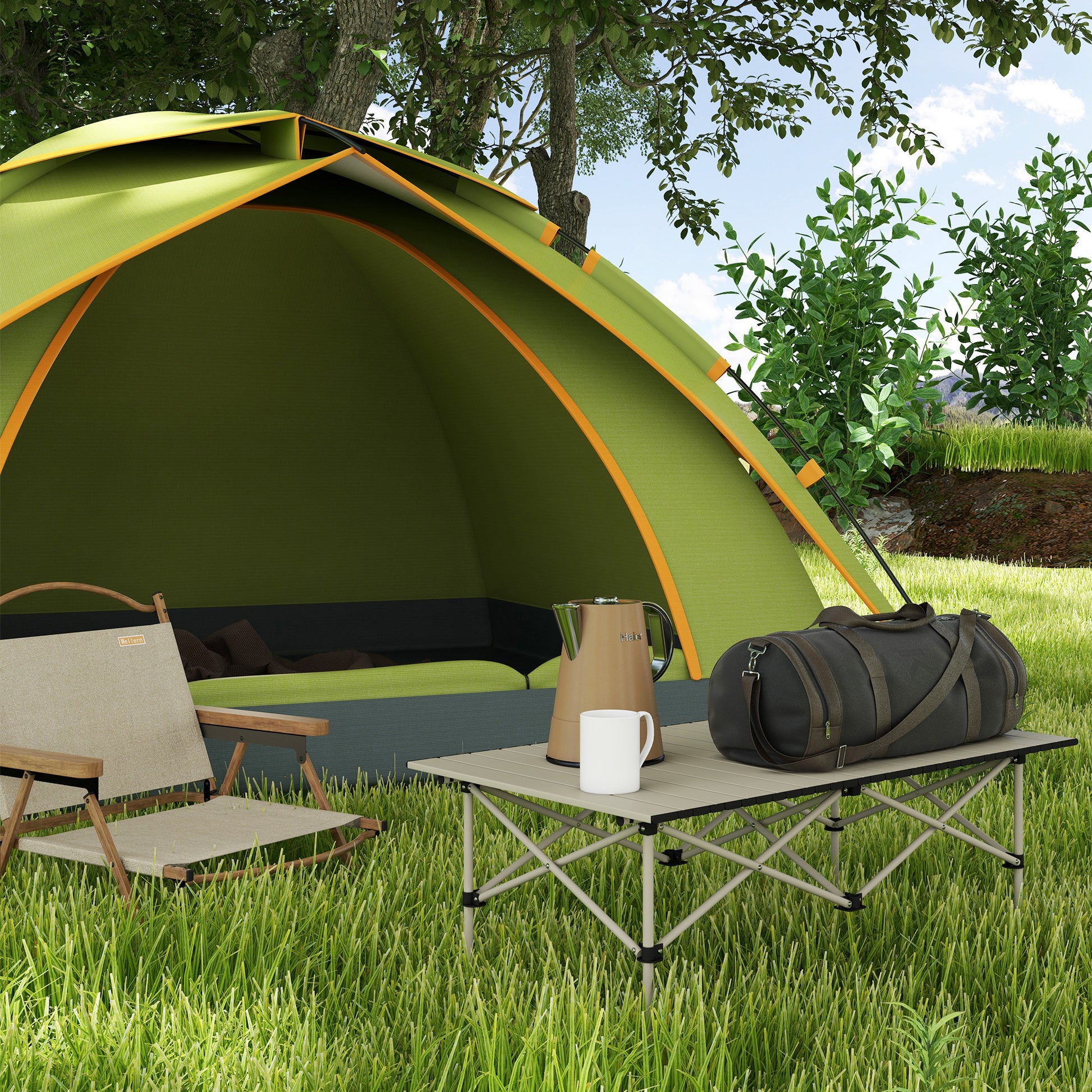 Outsunny Mesa Plegable Camping De Aluminio Con Tapa Enrollable 95x55x50 Cm Caqui_1