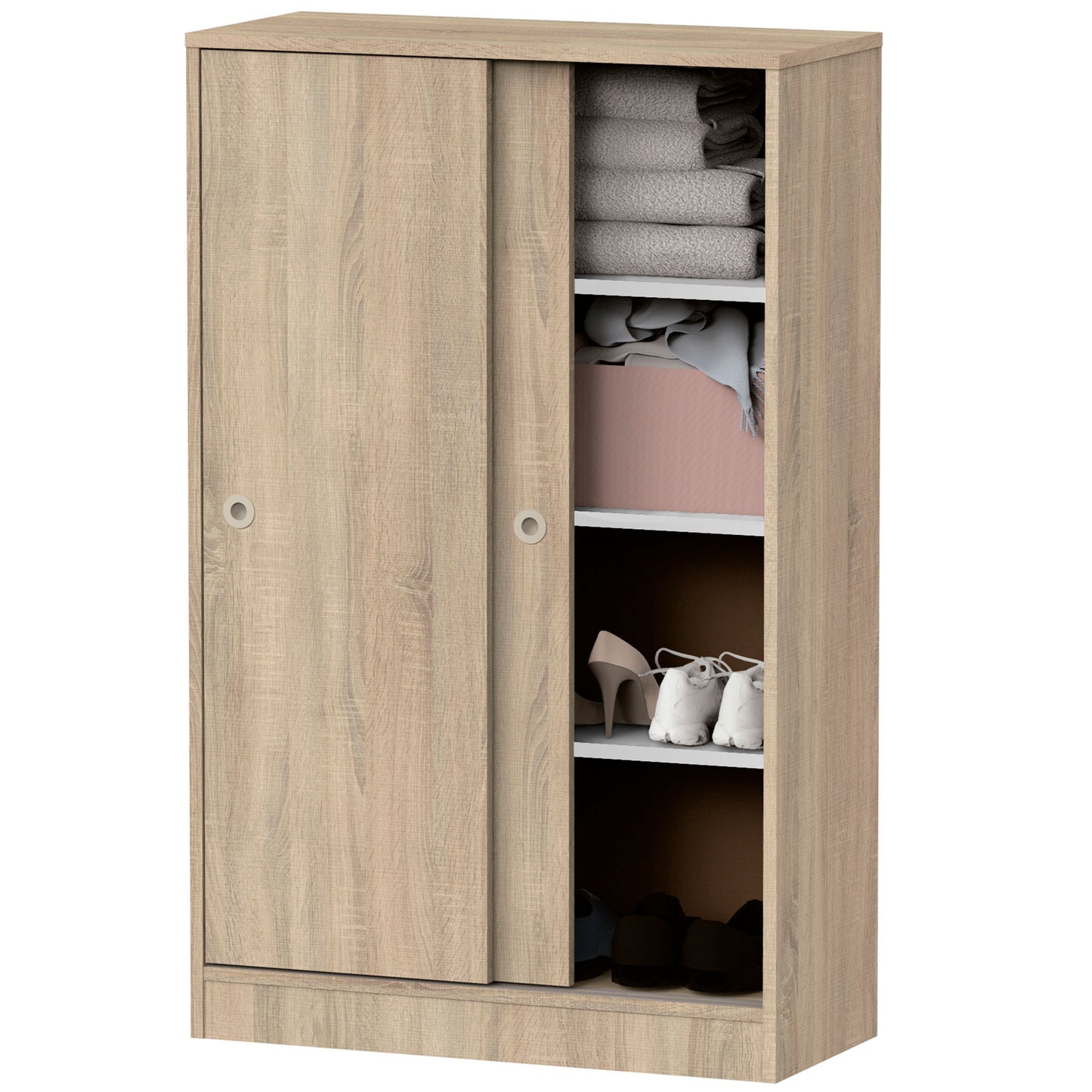 Armario Dormitorio, Multiusos, Baño, Mueble Cocina, Zapatero 2 Puertas Correderas 120x74x33 Cm, Briebe, Nova, Madera_0