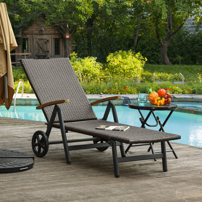 Outsunny Tumbona De Ratán Con Respaldo Reclinable 7 Posiciones Ruedas_1