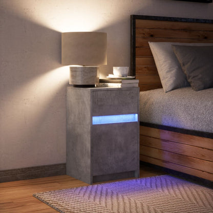 Mesita De Noche Con Luces Led Madera Ingeniería Gris Hormigón_2