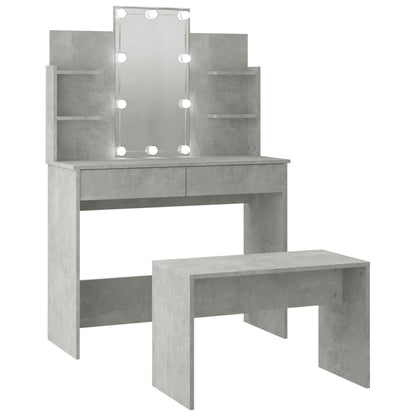 Juego De Tocador Con Led Madera Contrachapada Gris Hormigón_1
