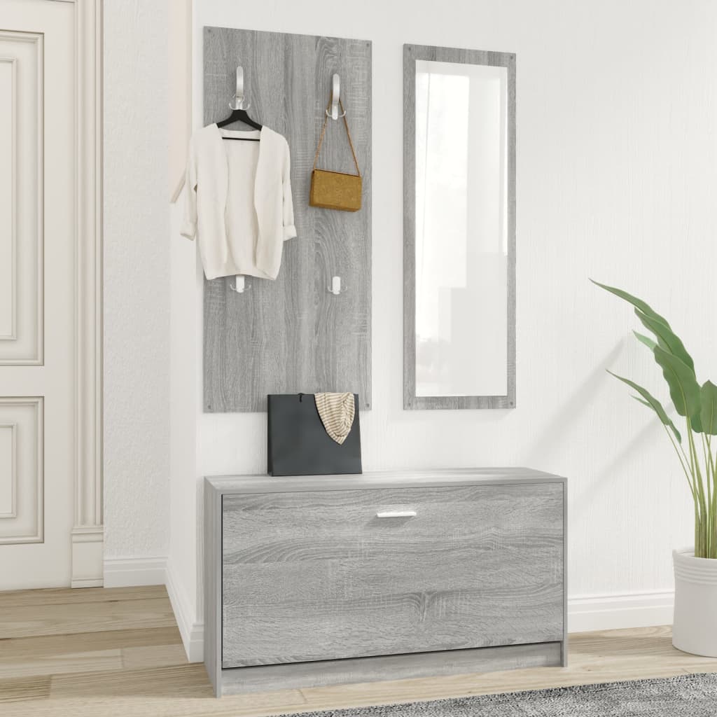 Set De Mueble Zapatero 3 En 1 Madera Contrachapada Gris Sonoma / Vetonek_5