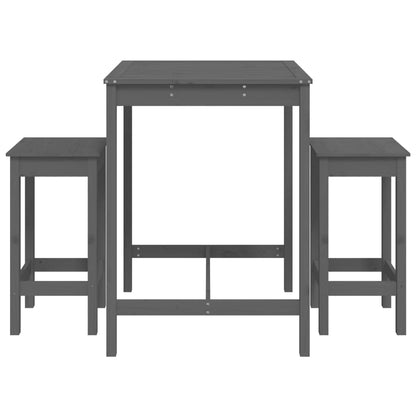 Vidaxl Set De Mesa Y Taburetes Altos Jardín 3 Piezas Madera Pino Gris_3
