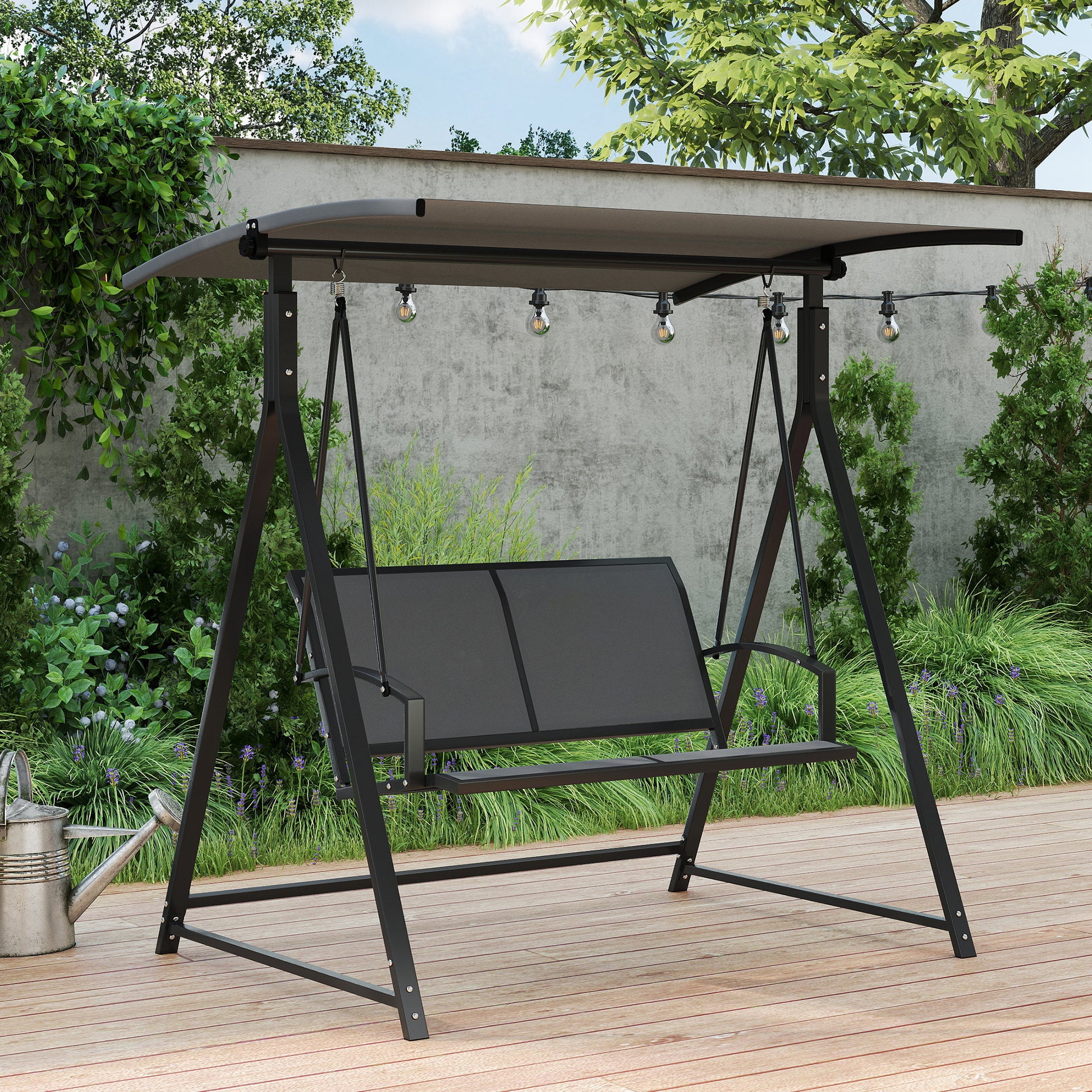 Outsunny Columpio De Jardín De 2 Plazas Con Toldo Ajustable 160x112x162 Cm Gris_3