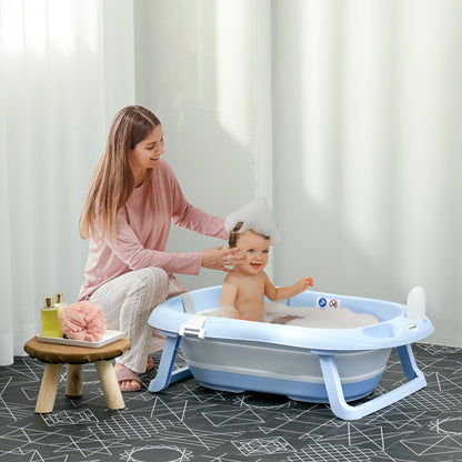 Zonekiz Bañera Plegable Bebé Con Cojín Agujero De Ducha 83x48x23,5 Cm Azul_1