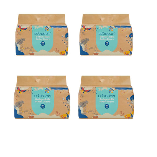ECOBOOM - Fralda de Bambu Eco Boom. 70% biodegradável, hipoalergénica (tamanho 1/NB, &lt; 3 kg, embalagem de 4 sacos, total de 136 fraldas)
