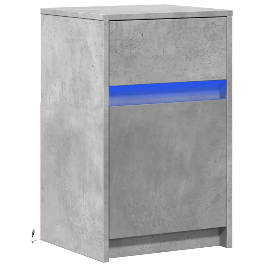 Mesita De Noche Con Luces Led Madera Ingeniería Gris Hormigón_1
