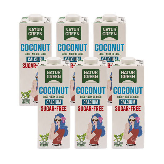 Embalagem de 6 bebidas vegetais de coco e cálcio sem açúcar NaturGreen 1 litro