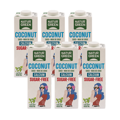 Embalagem de 6 bebidas vegetais de coco e cálcio sem açúcar NaturGreen 1 litro