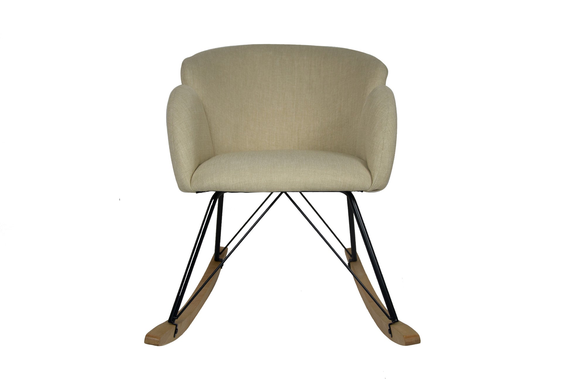 Mecedora , Mecedora Mecedora Tela Beige Madera Y Pata De Metal 86x62x72cm- Muebles De Sala_1