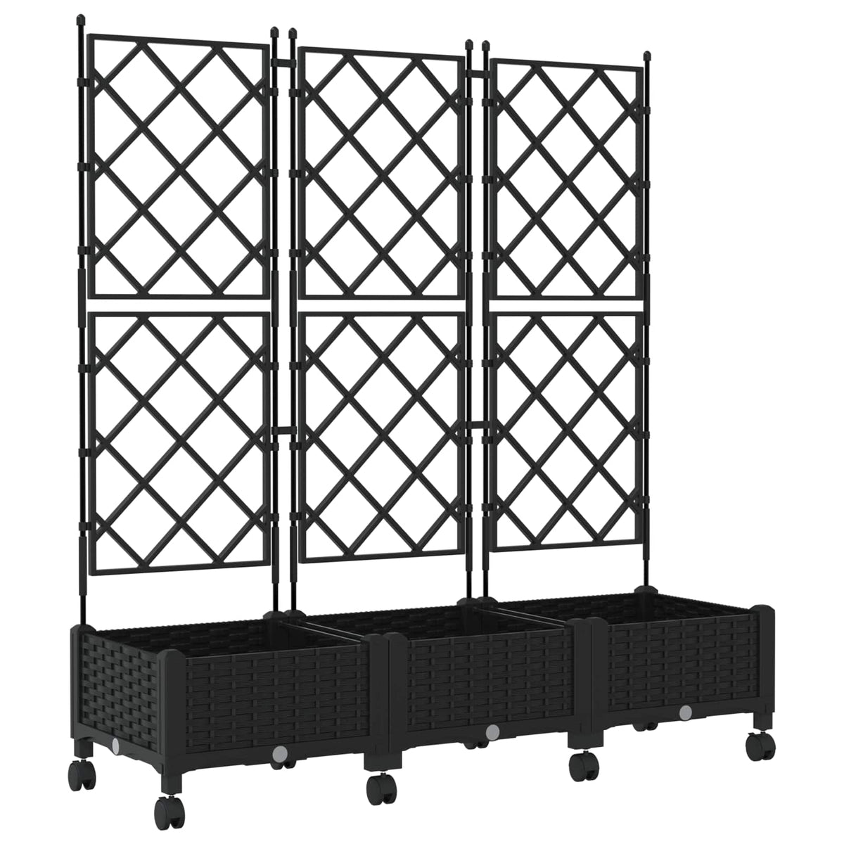 Jardinera Con Enrejado Y Ruedas 3 Uds. Negro Pp_0