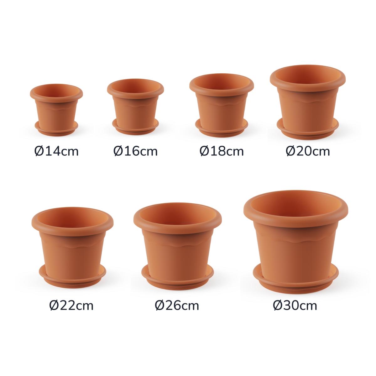 Vaso redondo em terracota com pires embalagem 20 x 15 cm