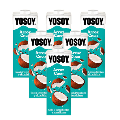 Pack de 6 bebidas de arroz e coco YOSOY 1L