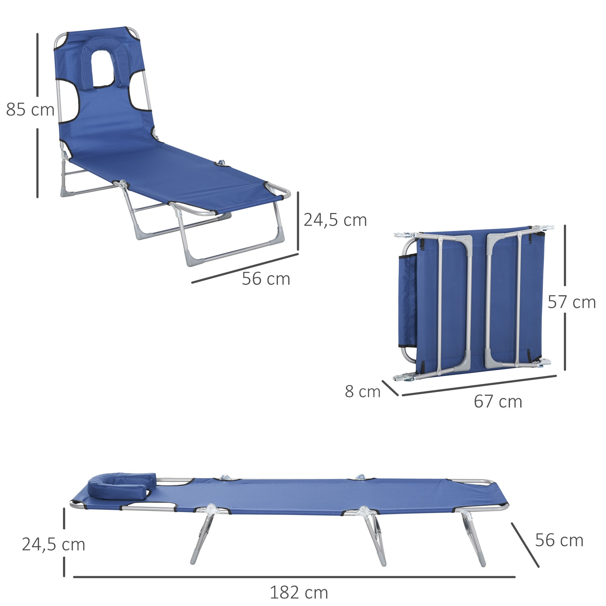 Outsunny Tumbona Reclinable Y Plegable De Jardín Con Respaldo Ajustable Azul_2