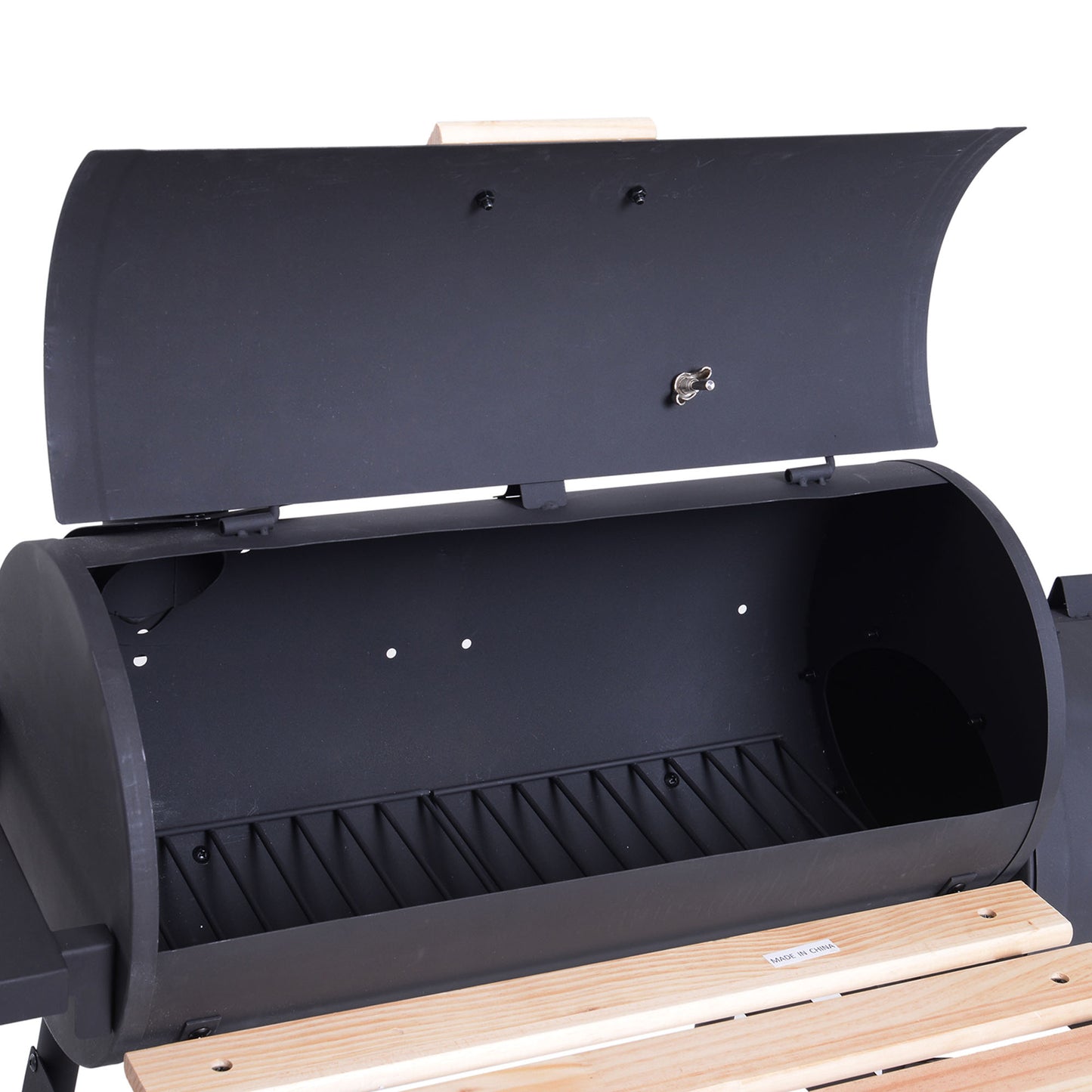 Outsunny Barbacoa De Carbón Con Termómetro Ruedas Estantes Madera 124x53x108cm_4